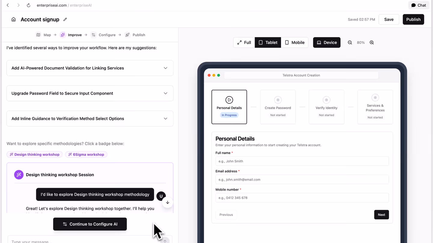 Illustrative EnterpriseAI Configurator product view